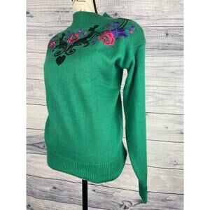 Vintage Regency Collection Joyce Embroidered Mock Sweater Women S Green Long Slv